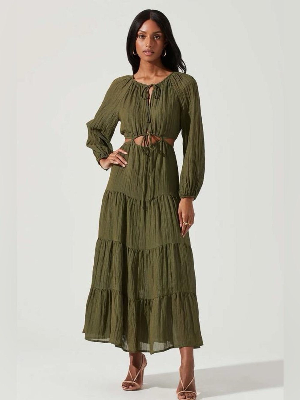 NEW ASTR freya cutout midriff maxi dress in olive